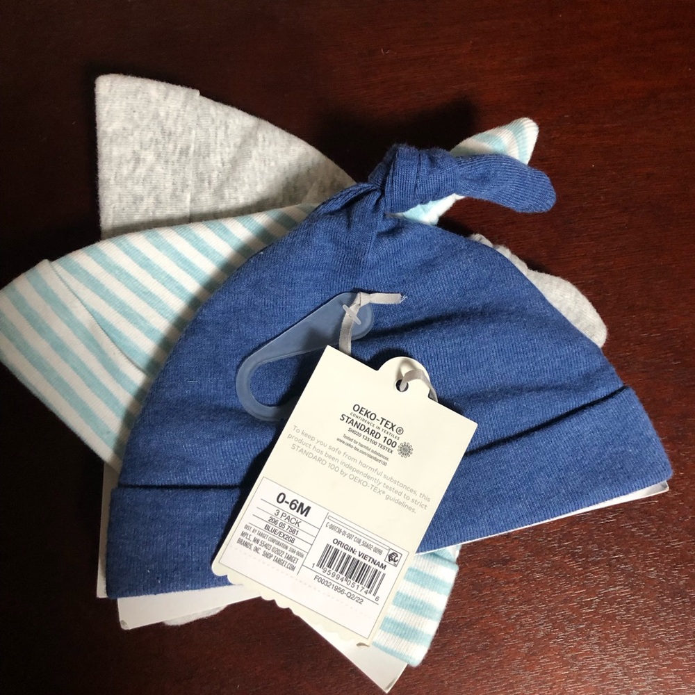 Cozy Blue and Striped Baby Beanie Set